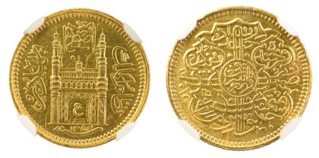 India AH1354//25, 1/4 Ashrafi. Hyderabad. Graded MS 61 by NGC. - Only one coin graded higher.