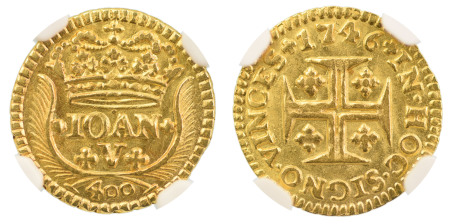 Portugal 1746, 400 Reis Gold. Graded MS 64 by NGC - the highest graded.