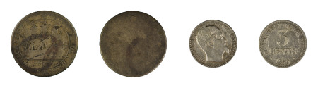 Danish West Indies, 2 coin lot, 1767 12 Skilling and 1859 3 Cents, in Very Fine condition