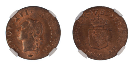 France 1789M, 1 Liard. Graded MS 65 Red Brown by NGC - No coin graded higher.
