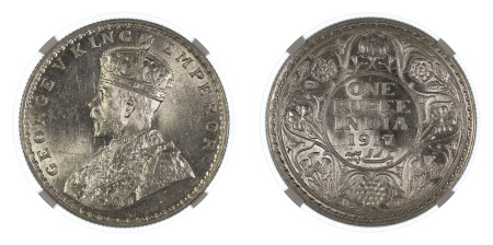 India, British 1917(B), Rupee. Graded MS 63 by NGC. 