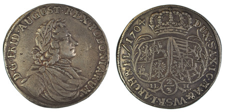 Germany, Saxony-Albertine 1704, 2/3 Thaler , in Almost Very Fine condition
