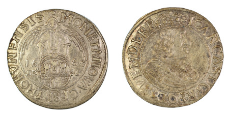 Poland  1663, 18 Groszy , in Extra-Fine to Almost Uncirculated condition