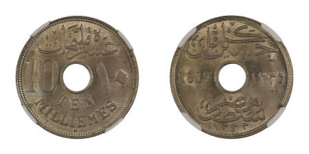 Egypt AH1335/1917H, 10 Milliemes. Occupation Coinage. Graded MS 64 by NGC. 