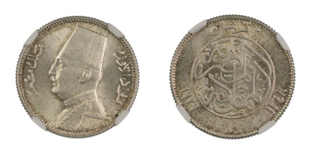 Egypt AH1348//1929, 2 Piastres. Bp Mintmark. Graded MS 63 by NGC. 