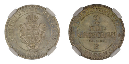 Germany, German States 1863 B, 2Ng. Saxony. Graded MS 66 by NGC. - Only one coin graded higher.