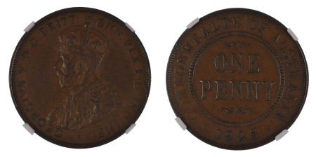 Australia 1925, Penny. Graded AU 55 Brown by NGC. 