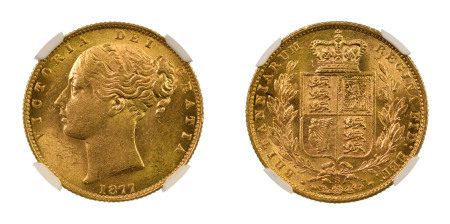 Australia 1877s (Au) 1 sovereign, Graded MS 62 by NGC