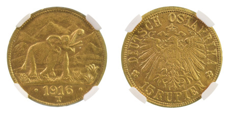 German East Africa 1916 T, 15 Rupien, graded AU55 by NGC