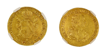Austrian Netherlands 1749 (Au), Maria Theresa, Double Souverain d'Or, Antwerp, graded Au55 by NGC