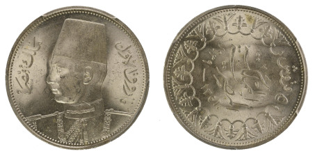 Egypt AH 1358 (1939) 5 Piastres, Graded MS65 by PCGS