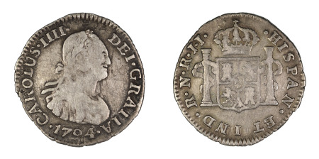 Colombia 1794, 1/2 Real, in Good Fine condition