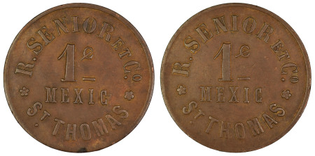 Danish West Indies , 1 Cent, R. Senior & Co, in Extra Fine condition
