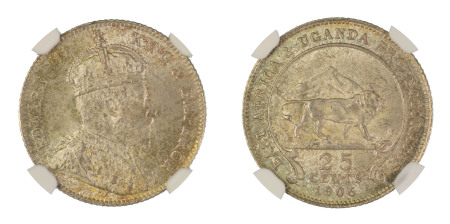 British East Africa 1906, 25 Cents. Graded MS 65 by NGC - only three coins graded higher.