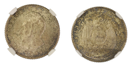 Ecuador 1889 DT, Decimo. Santiago. Graded MS 65 by NGC. - No coin graded higher.