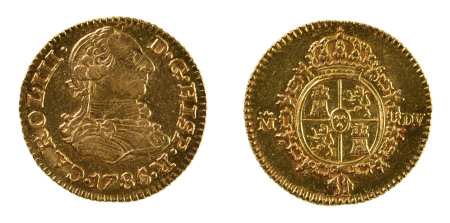 Spain, 1786 DV (Au), 1/2 Escudo, Seville, in AU condition
