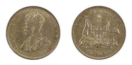 Australia 1914 Silver Shilling in EF-AU condition