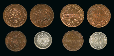German States, 4 coin lot of various States, 1862 to 1876 in UNC condition