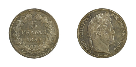 France 1837 W, 5 Francs, Louis Philippe I, Lille