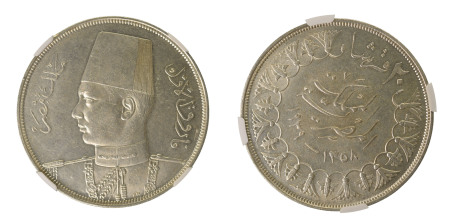 Egypt AH 1358 // 1939 Farouq, 20 Piastres, graded MS62 by NGC