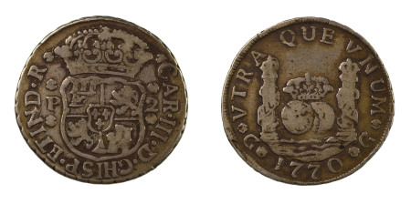 Guatemala 1770 P, 2 Reales, Charles III, in very fine condition