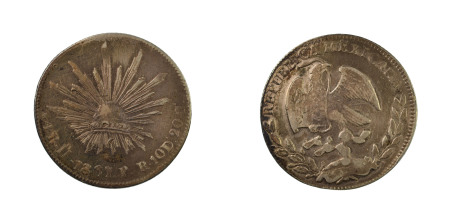 Mexico 1867 PR, 4 Reales, Hermosillo, silver ‘cap and ray’ with extremely fine details