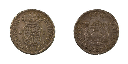 Peru 1757 JM, 1/2 Real, Ferdinand VII, Lima mint,  in about extra fine condition