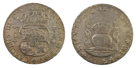 Peru 1764 JM, 8 Reales, Charles III, Lima mint, in extremely fine condition