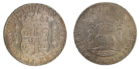 Peru 1770 JM, pillar 8 Reales, Charles III, Lima mint, with extremely fine details
