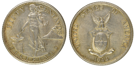 Philippines, US Authority Ag 50 Centavos, 1944S. 