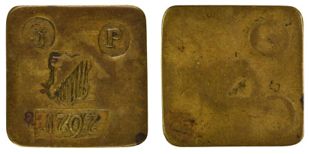 USA/ Ireland Brass Token Three Pence 1797. Unknown Issuer. Rare.