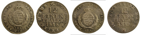 Germany, Saxony; 2 coin lot of 1818 and 1819 IGS 1/12 Thaler both in Almost Uncirculated condition