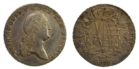 Germany, Saxony-Albertine 1778 EDC Thaler in EF-AU details, but cleaned