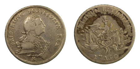 Germany, Prussia 1750 A, 1/4 Thaler, in AVF Details condition; some cleaning