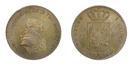 Germany, Prussia 1787 E, 1/3 Thaler, in near AU condition with sharp details, only light hairlines