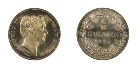 Germany, Bavaria 1867, 1/2 Gulden, in UNC condition