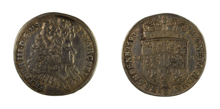 Germany, Brandenberg 1693 LCS, , 2/3 Thaler, Berlin mint. VF Details (cleaned-polished)