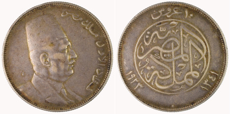Egypt 1923 H (Ag) 10 Piastres, Fuad I