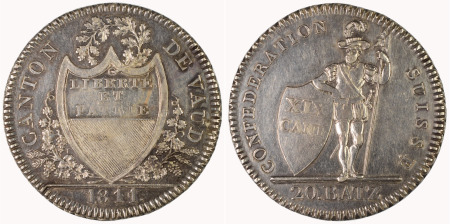 Switzerland, Vaud 1811 (Ag) 20 Batzen