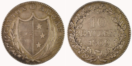 Switzerland, Aargau 1809 (Ag) 10 Batzen, Type 1