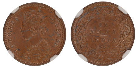 India (British) 1889C (Cu) 1/12 Anna (NGC MS 62 BN)