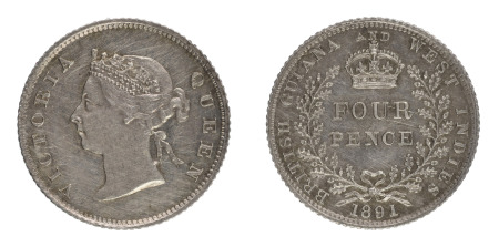 British Guiana 1891 (Ag) Four pence, West Indies