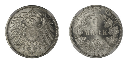 Germany 1901 D (Ag) 1 Mark (KM 14), NGC Graded MS 66