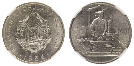 Romania 1956 (Cu-Ni) 50 Bani (KM 86), NGC Graded MS 66