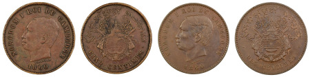Cambodia 1860 (Cu) 5 & 10 Centimes, Norodom I
