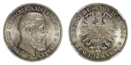 Germany Prussia 1888A Ag 2 Marks, Friederich III