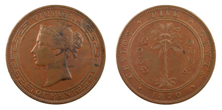Ceylon 1870, 5 Cents, in Good Extra Fine condition
