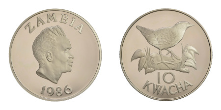 Zambia  1986, 10 Kwacha , in Proof Gem  condition