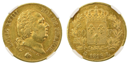 France 1816L, 40 Francs. Mintage 2,923 - . Graded AU 53 by NGC. 