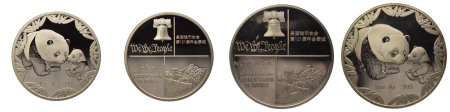 United States / China 2012, 2 proof silver Panda medals minted by Shenzhen mint for 2012 Philadelphia World's Fair of Money